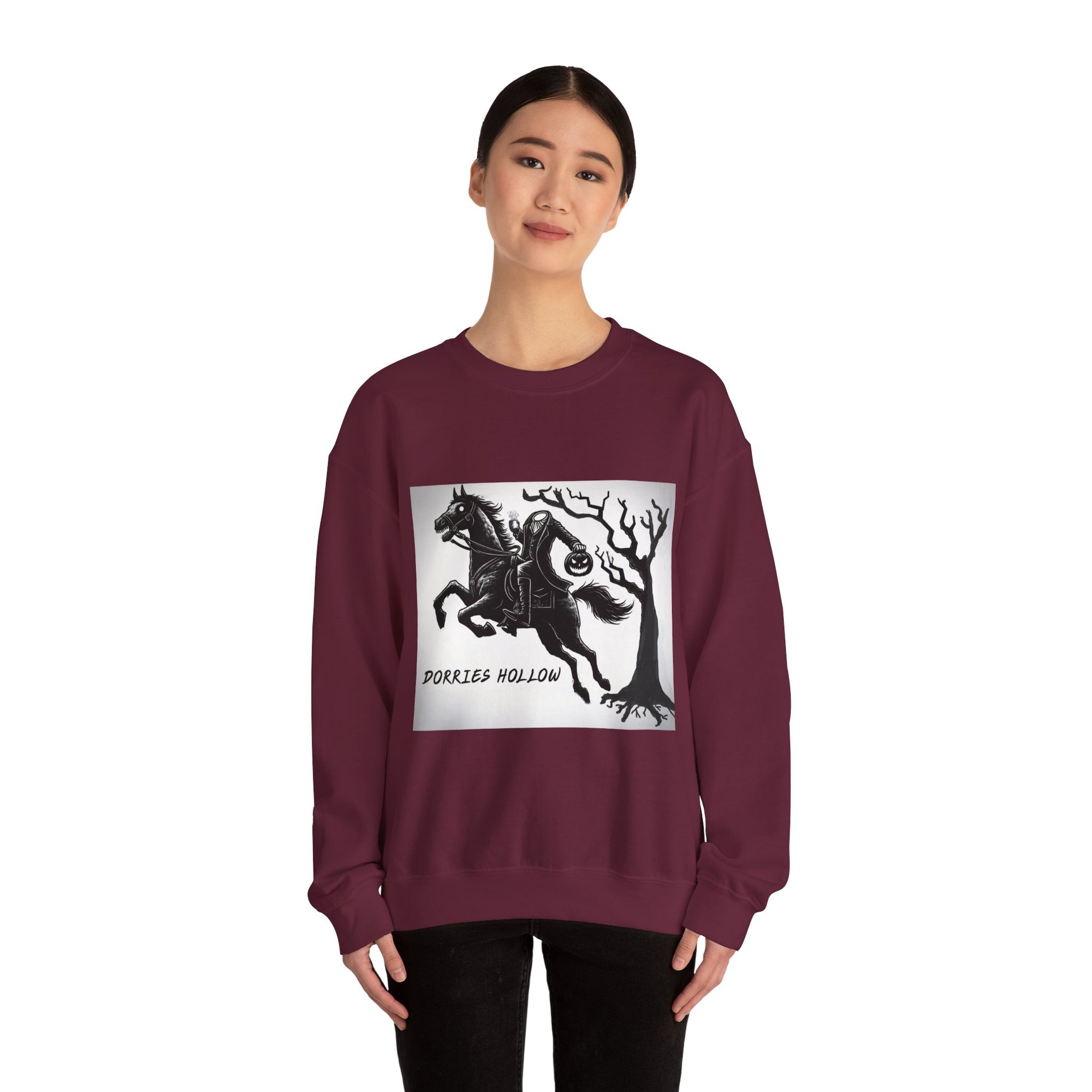 Dorris Hollow Crewneck Sweatshirt, Cozy Unisex Pullover, Halloween Apparel, Fall Fashion, Equestrian Style, Horse Lover Gift, Unique [...]