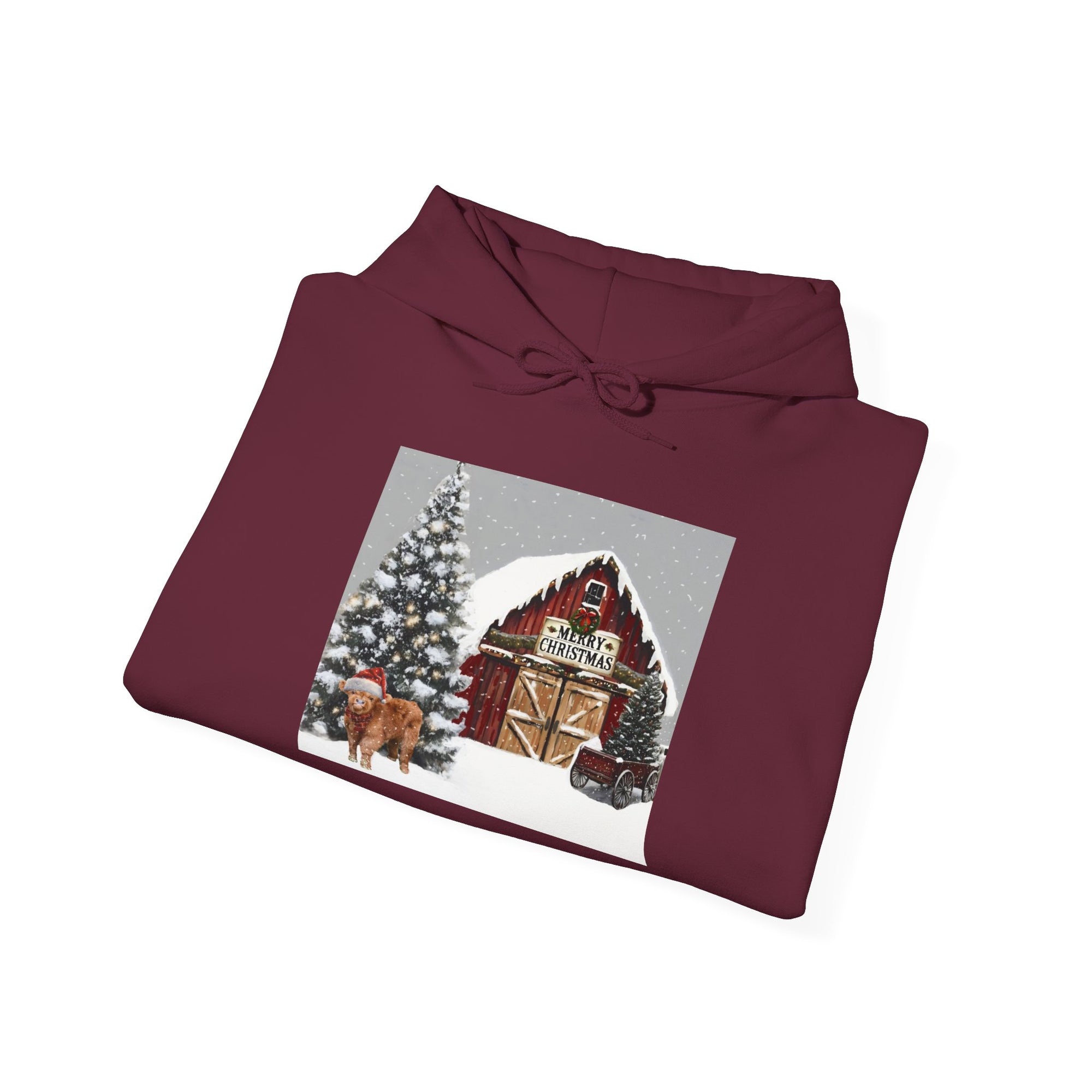 Cozy Christmas Barn Hoodie, Holiday Sweatshirt, Winter Apparel, Unisex Gift, Festive Party Wear