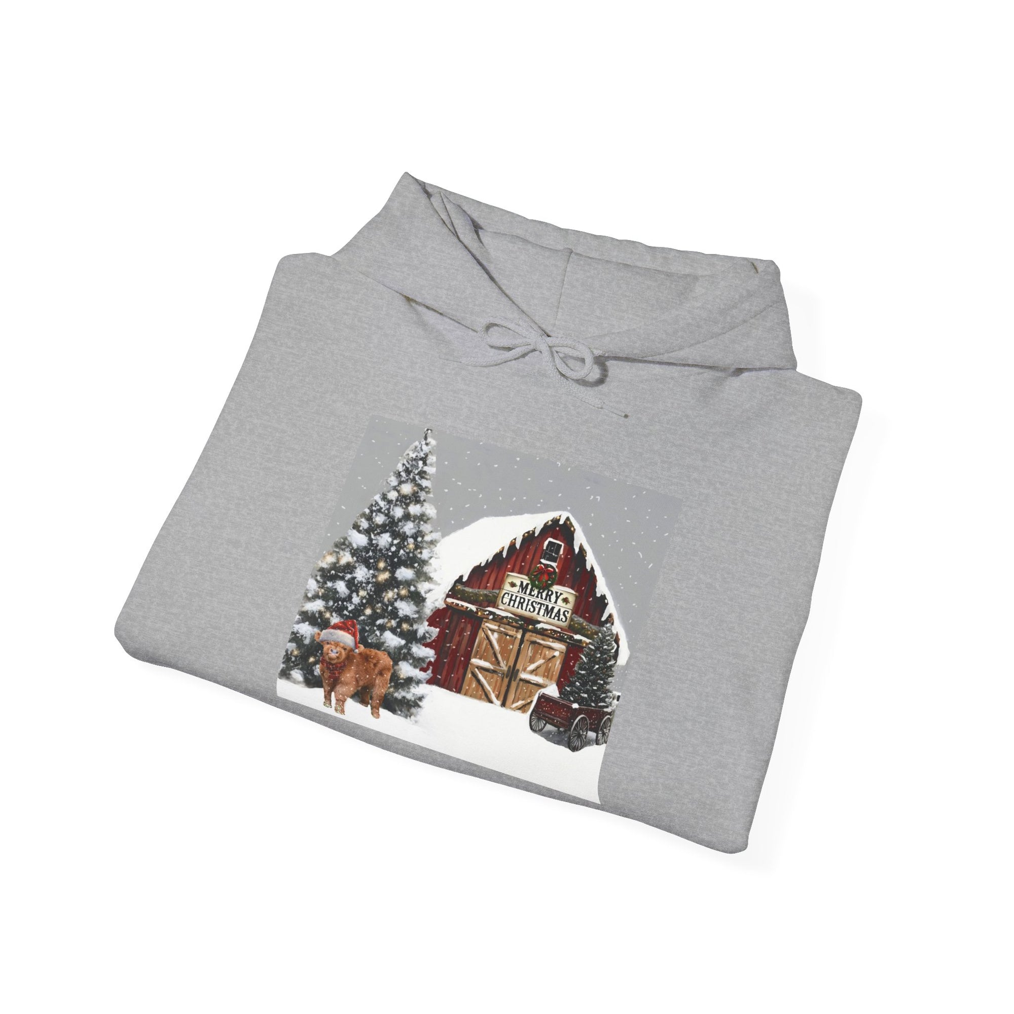 Cozy Christmas Barn Hoodie, Holiday Sweatshirt, Winter Apparel, Unisex Gift, Festive Party Wear