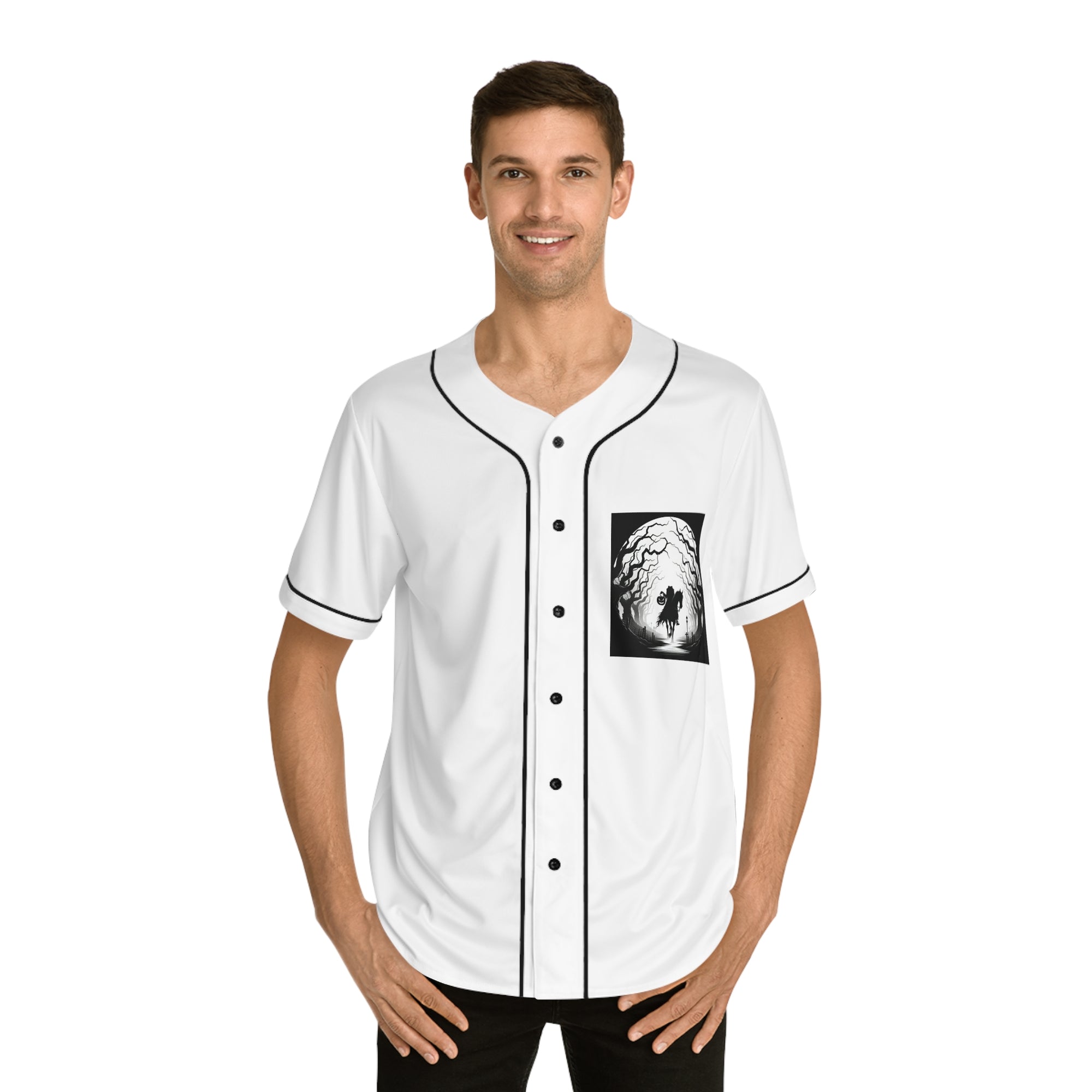 Men's Baseball Jersey with Spooky Horseman Design - Halloween Gift, Sportswear, Casual Wear, Graphic Tee, Unique T-Shirt