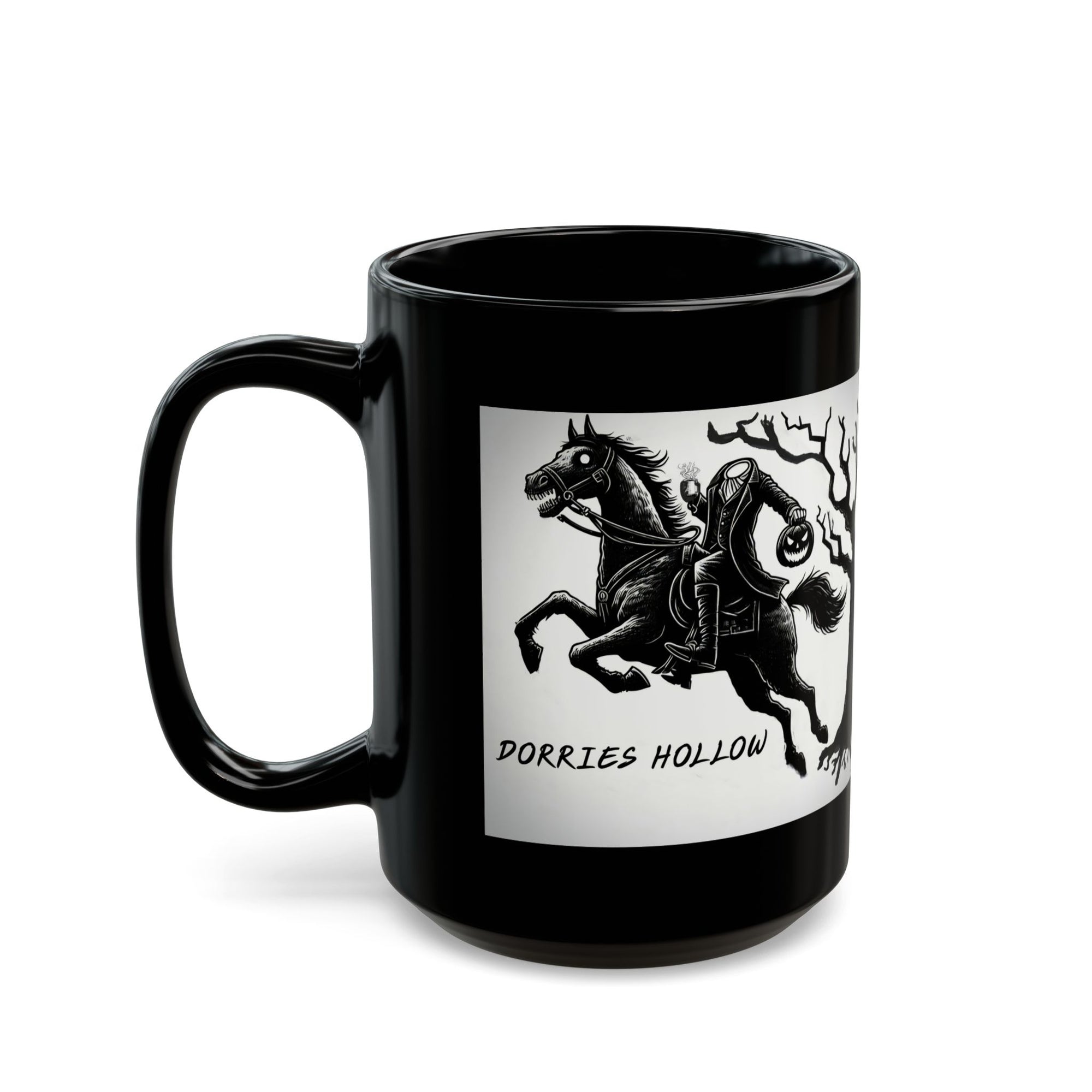 Halloween Themed Mug, Pumpkin Horseman Coffee Cup, Dorries Hollow Design, Fall Decor, Spooky Gift for Witch Lovers