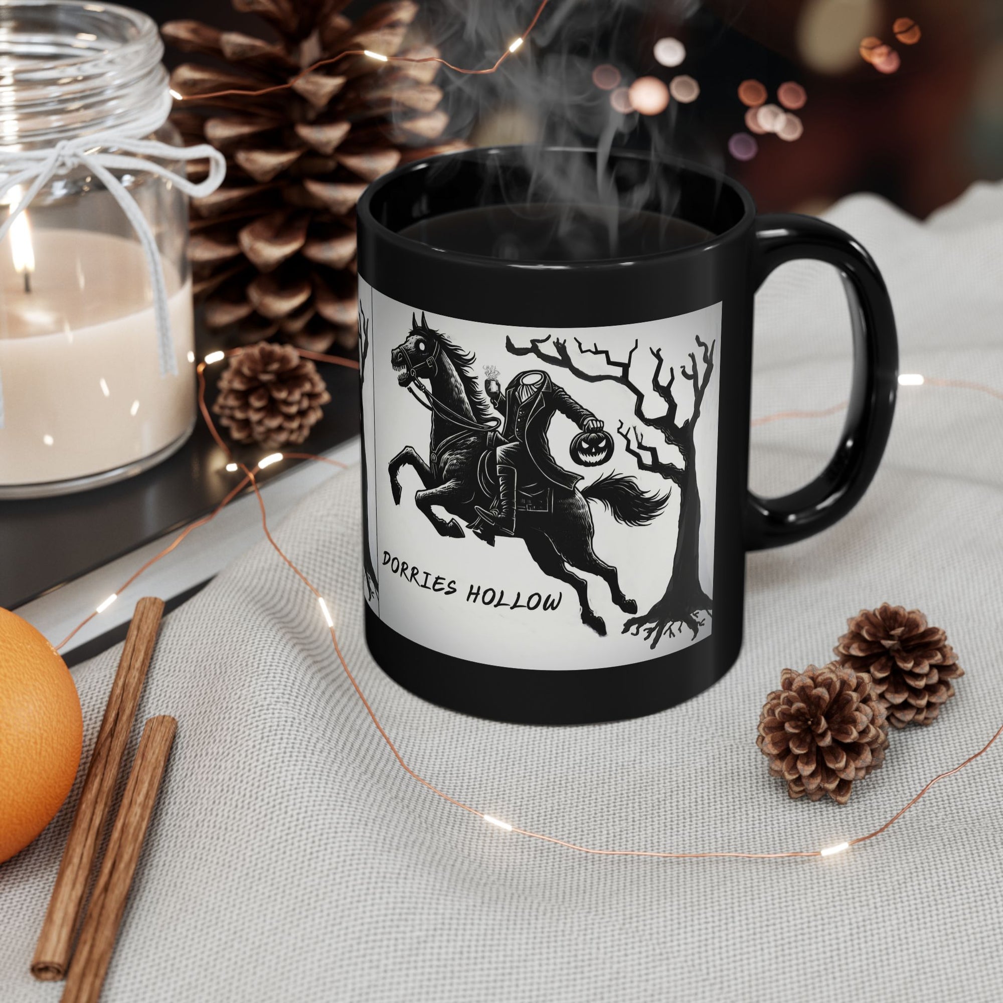 Halloween Themed Mug, Pumpkin Horseman Coffee Cup, Dorries Hollow Design, Fall Decor, Spooky Gift for Witch Lovers