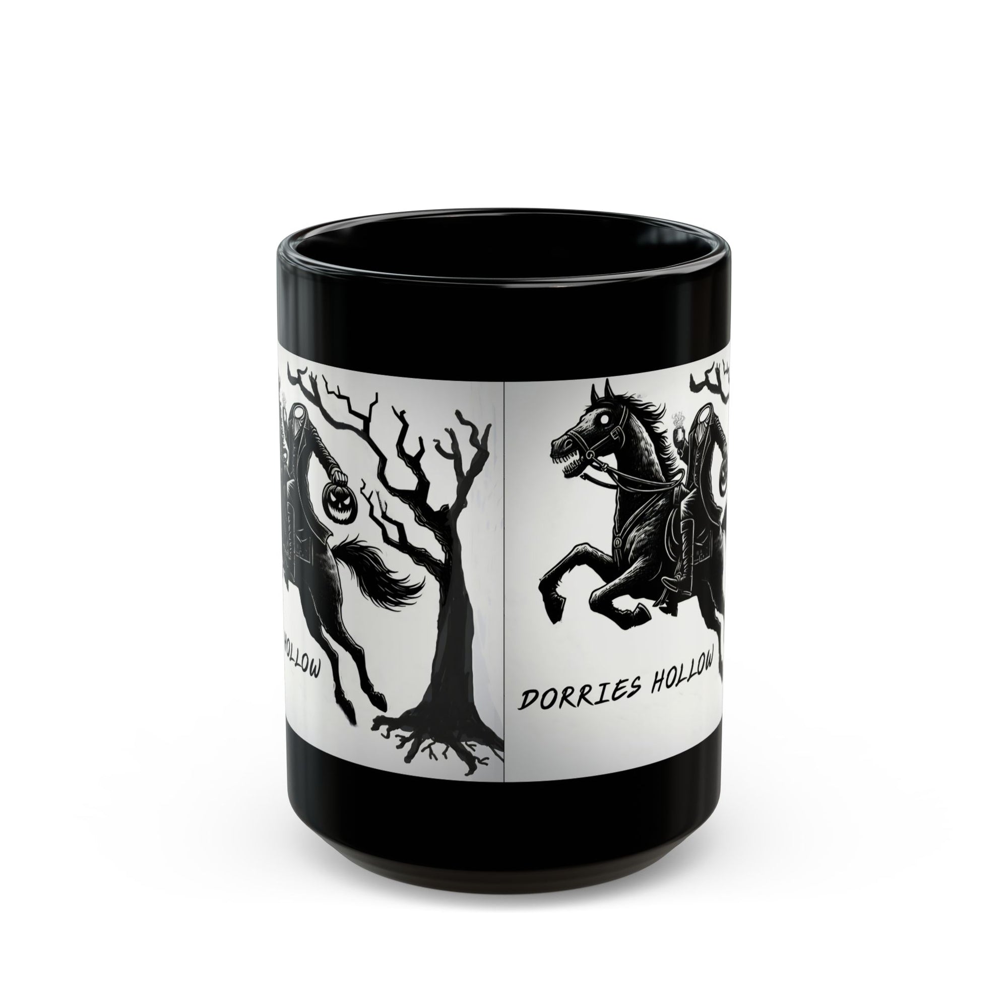 Halloween Themed Mug, Pumpkin Horseman Coffee Cup, Dorries Hollow Design, Fall Decor, Spooky Gift for Witch Lovers