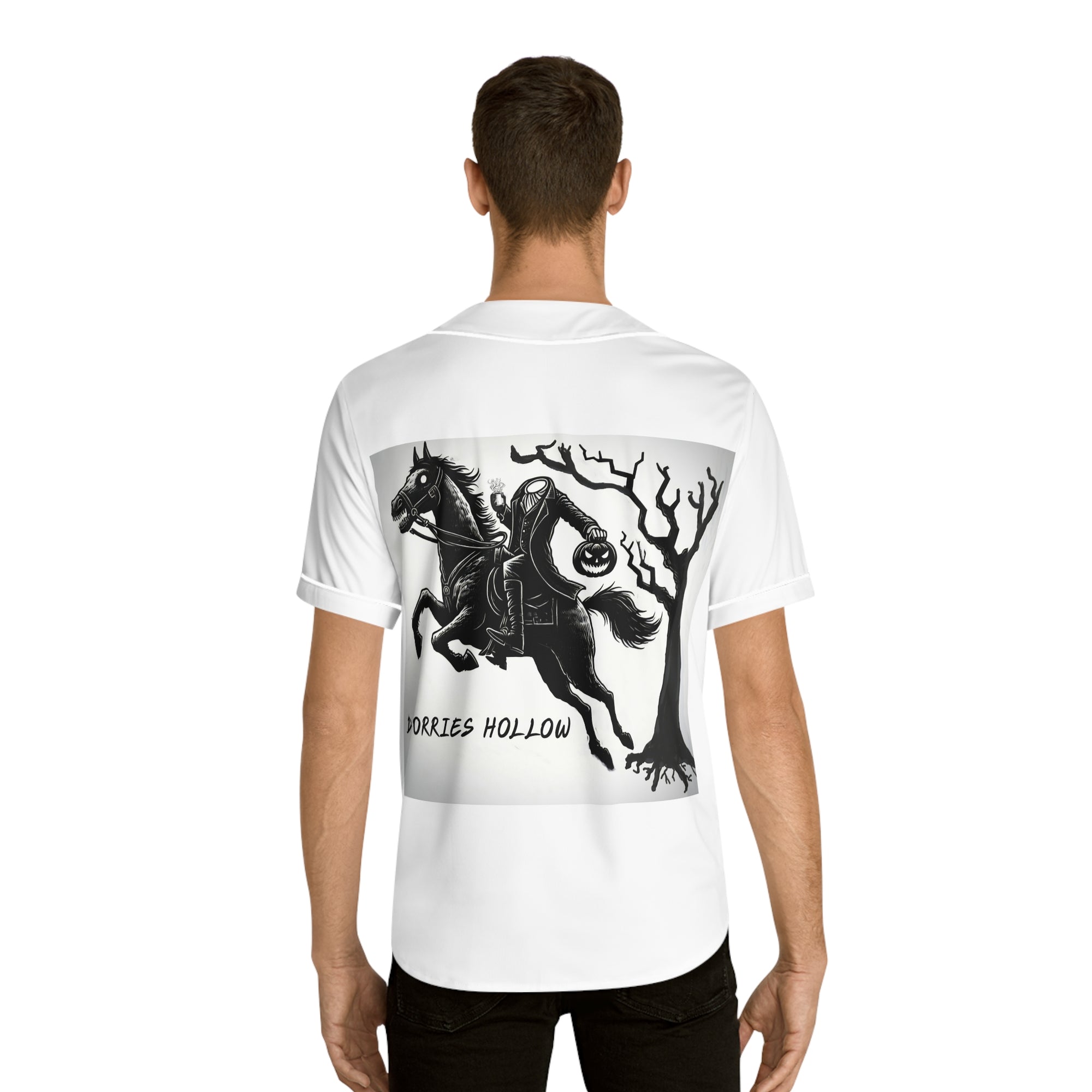 Men's Baseball Jersey with Spooky Horseman Design - Halloween Gift, Sportswear, Casual Wear, Graphic Tee, Unique T-Shirt